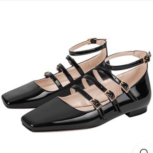 Square Toe Buckle Strap Mary Jane Flats